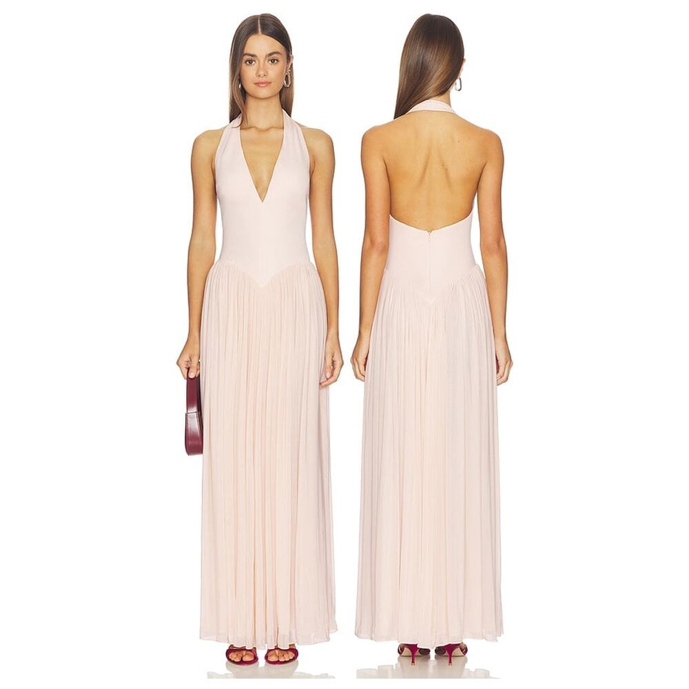 Misha The Ophelia Jersey Maxi Dress Halter Pleated Formal Party Guest Prom S